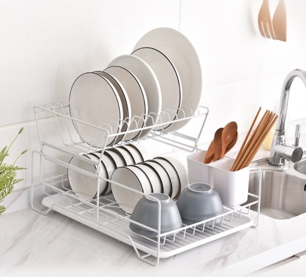 Tier Dish Drainer with Cutlery Holder White