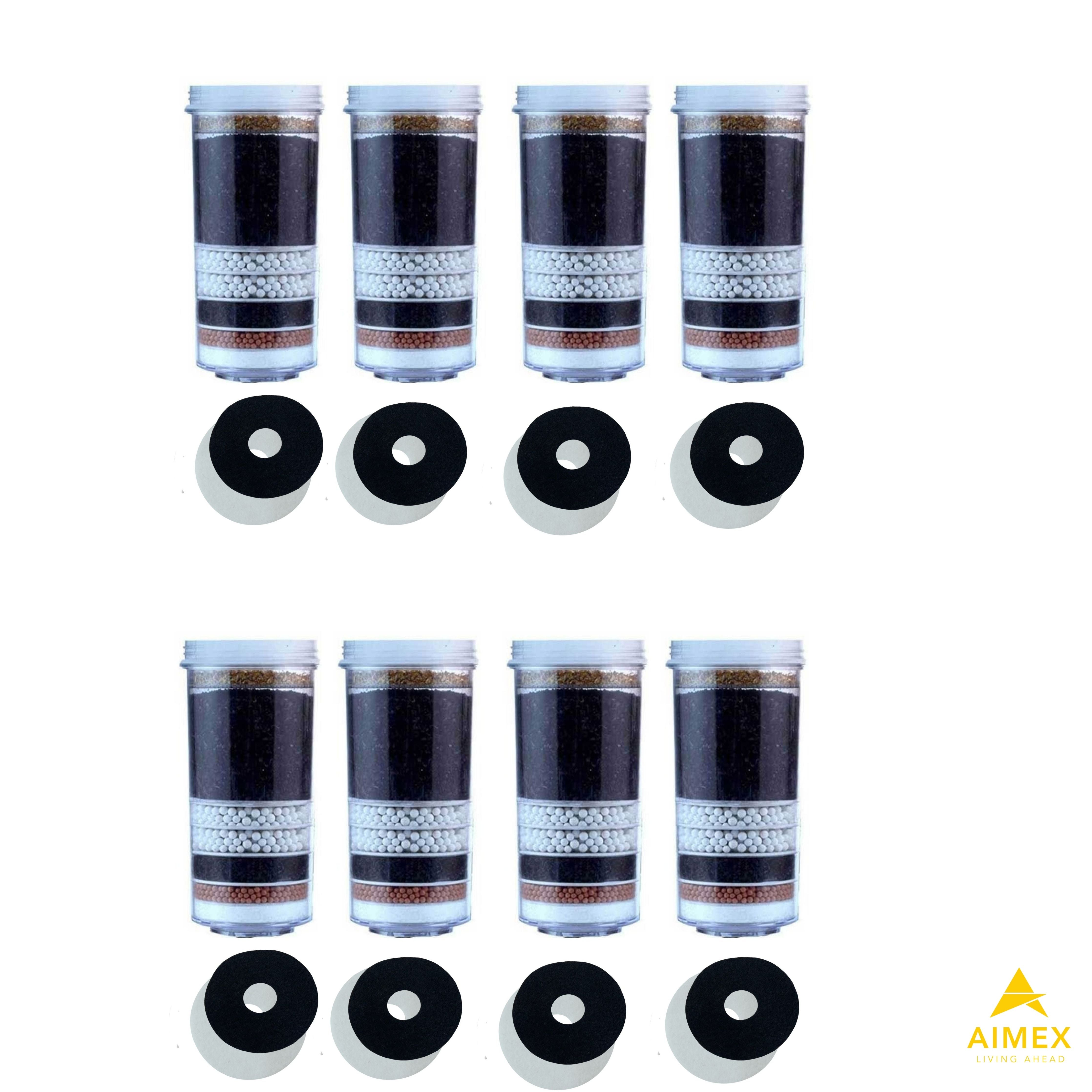 Water fluoride reduction filter cartridges, black-and-silver, set of 8