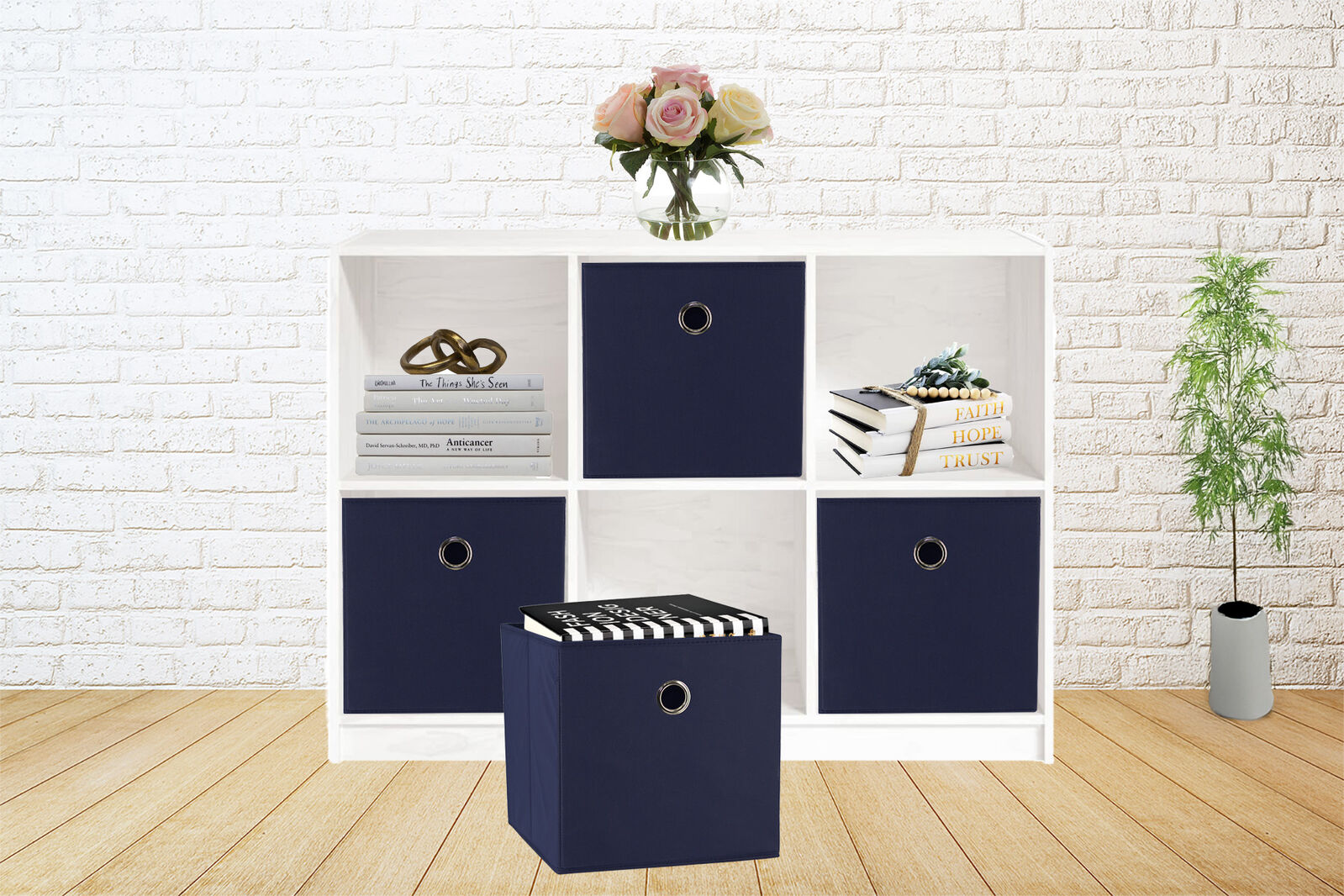 SORTI 27x28x27 CM Dark Blue 8-Pack Foldable Storage Cubes - Fabric Bookcase Organizers for Toys and More