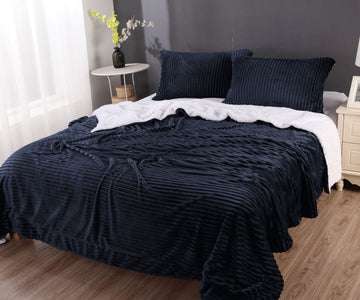 stripe flannel sherpa blanket king navy