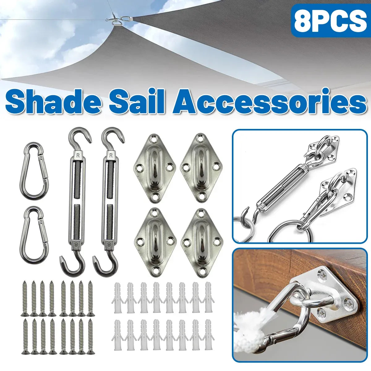 8pcs Hardware Sail Accessory Shade Canopy Fittings Sun Fixing Steel Stainless Bedworld