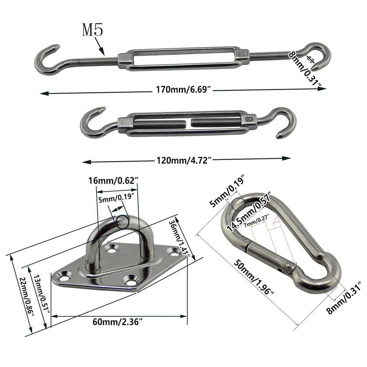 8pcs Hardware Sail Accessory Shade Canopy Fittings Sun Fixing Steel Stainless Bedworld