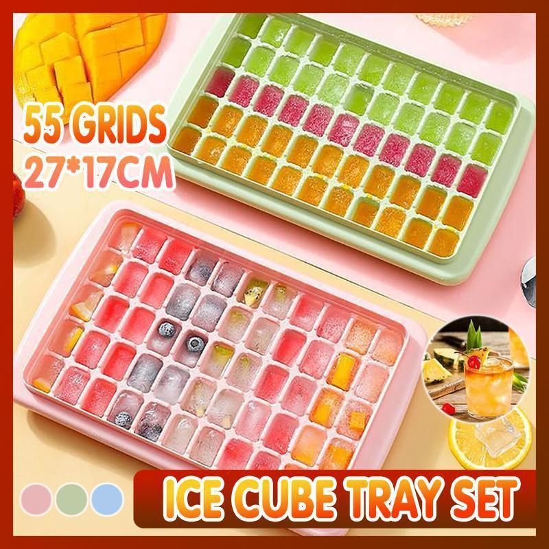 55 Grids Ice Cube Tray Mould With Lid And Storage Box Scoop Set Maker Ice Cube - Blue Bedworld