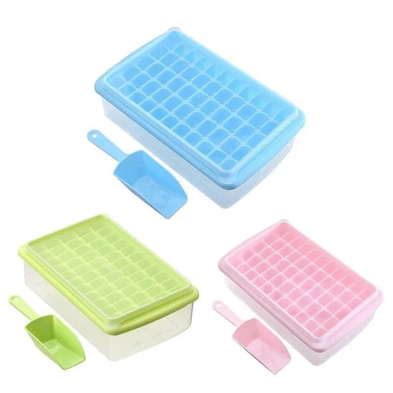 55 Grids Ice Cube Tray Mould With Lid And Storage Box Scoop Set Maker Ice Cube - Blue Bedworld