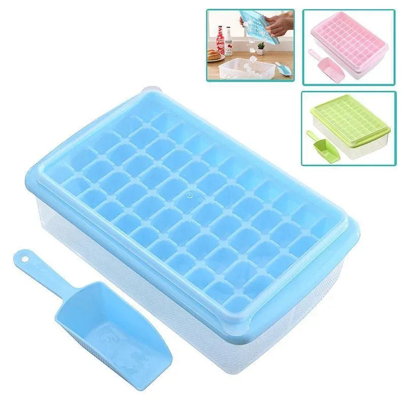 55 Grids Ice Cube Tray Mould With Lid And Storage Box Scoop Set Maker Ice Cube - Blue Bedworld