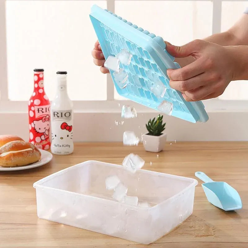 55 Grids Ice Cube Tray Mould With Lid And Storage Box Scoop Set Maker Ice Cube - Blue Bedworld