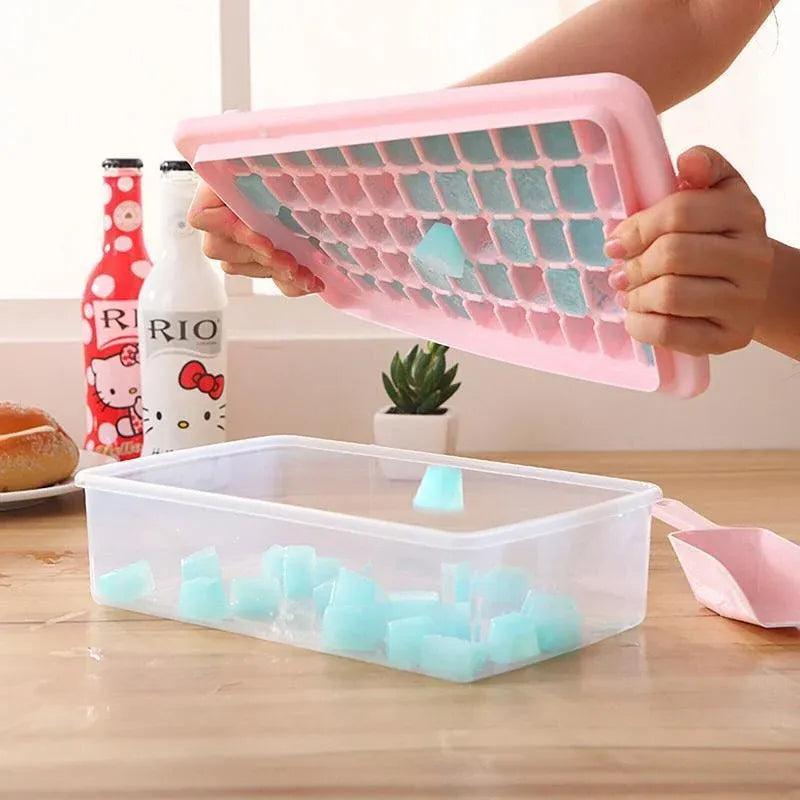 55 Grids Ice Cube Tray Mould With Lid And Storage Box Scoop Set Maker Ice Cube - Blue Bedworld