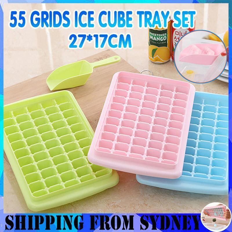 55 Grids Ice Cube Tray Mould With Lid And Storage Box Scoop Set Maker Ice Cube - Blue Bedworld