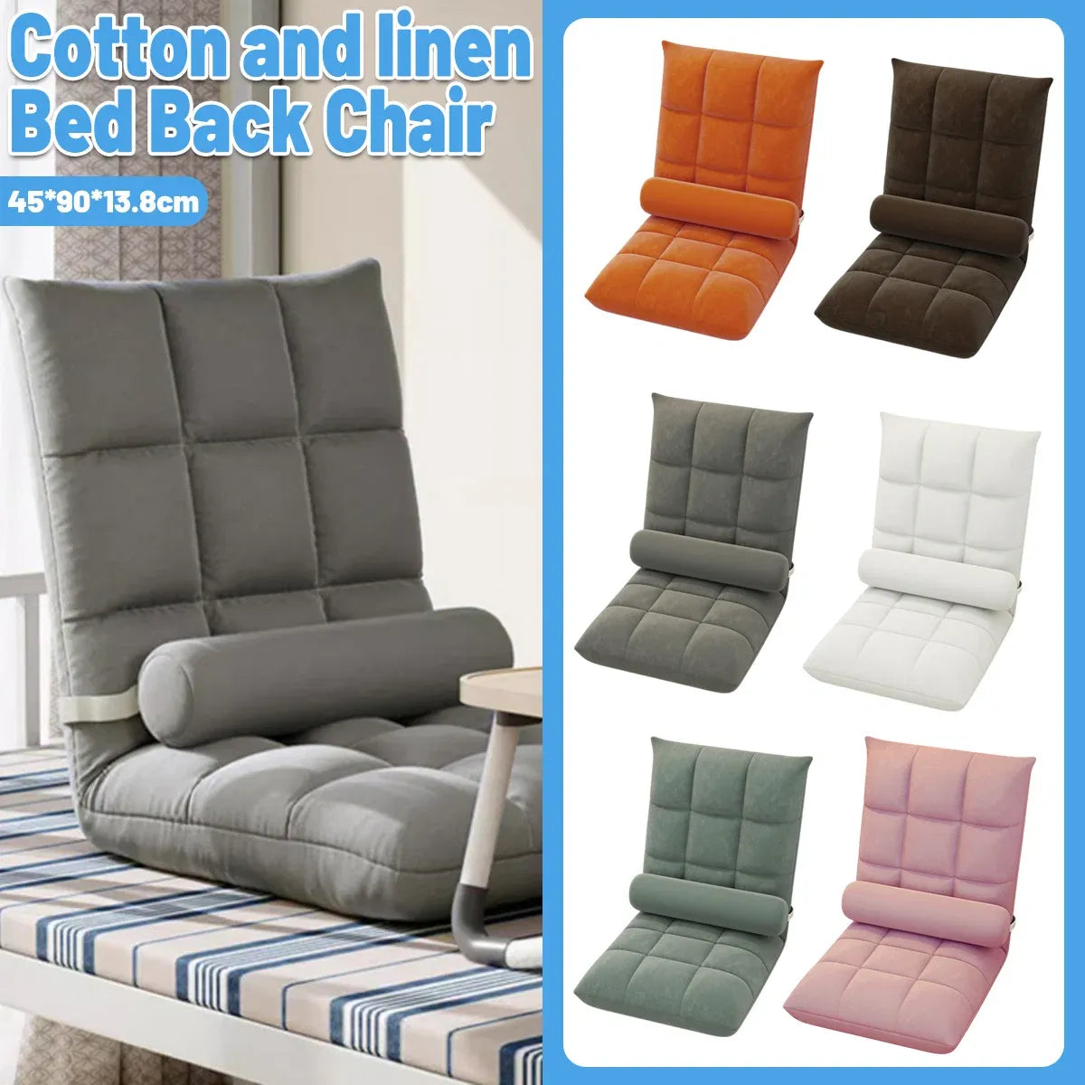 Floor Lounge Sofa Bed Chair with Lumbar Pillow Folding Adjustable Cushion - White Bedworld