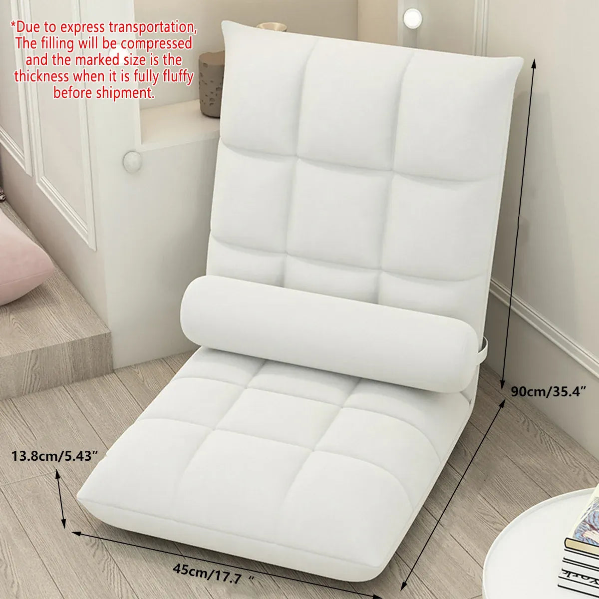 Floor Lounge Sofa Bed Chair with Lumbar Pillow Folding Adjustable Cushion - White Bedworld