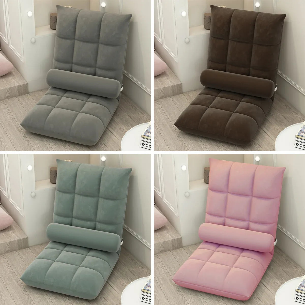 Floor Lounge Sofa Bed Chair with Lumbar Pillow Folding Adjustable Cushion - White Bedworld