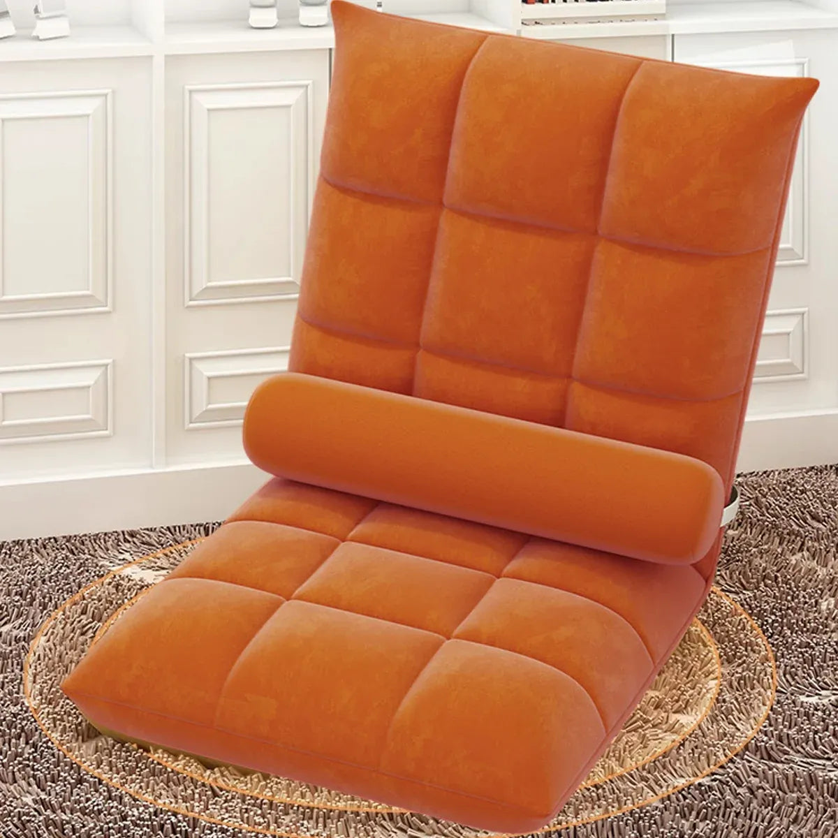 Floor Lounge Sofa Bed Chair with Lumbar Pillow Folding Adjustable Cushion - White Bedworld
