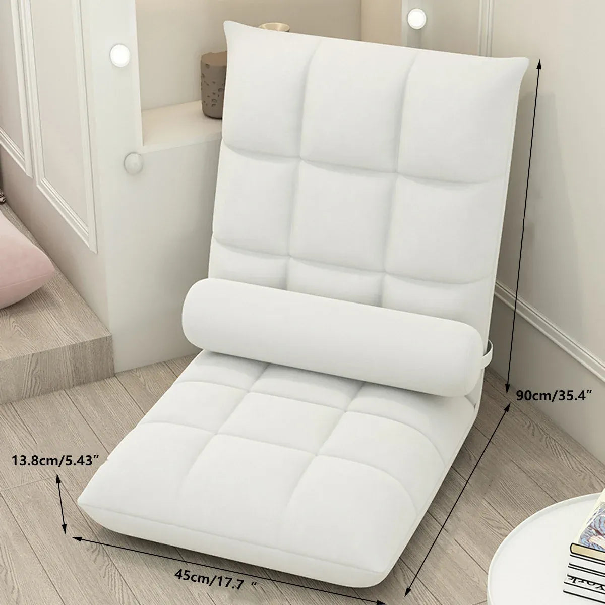 Floor Lounge Sofa Bed Chair with Lumbar Pillow Folding Adjustable Cushion - White Bedworld