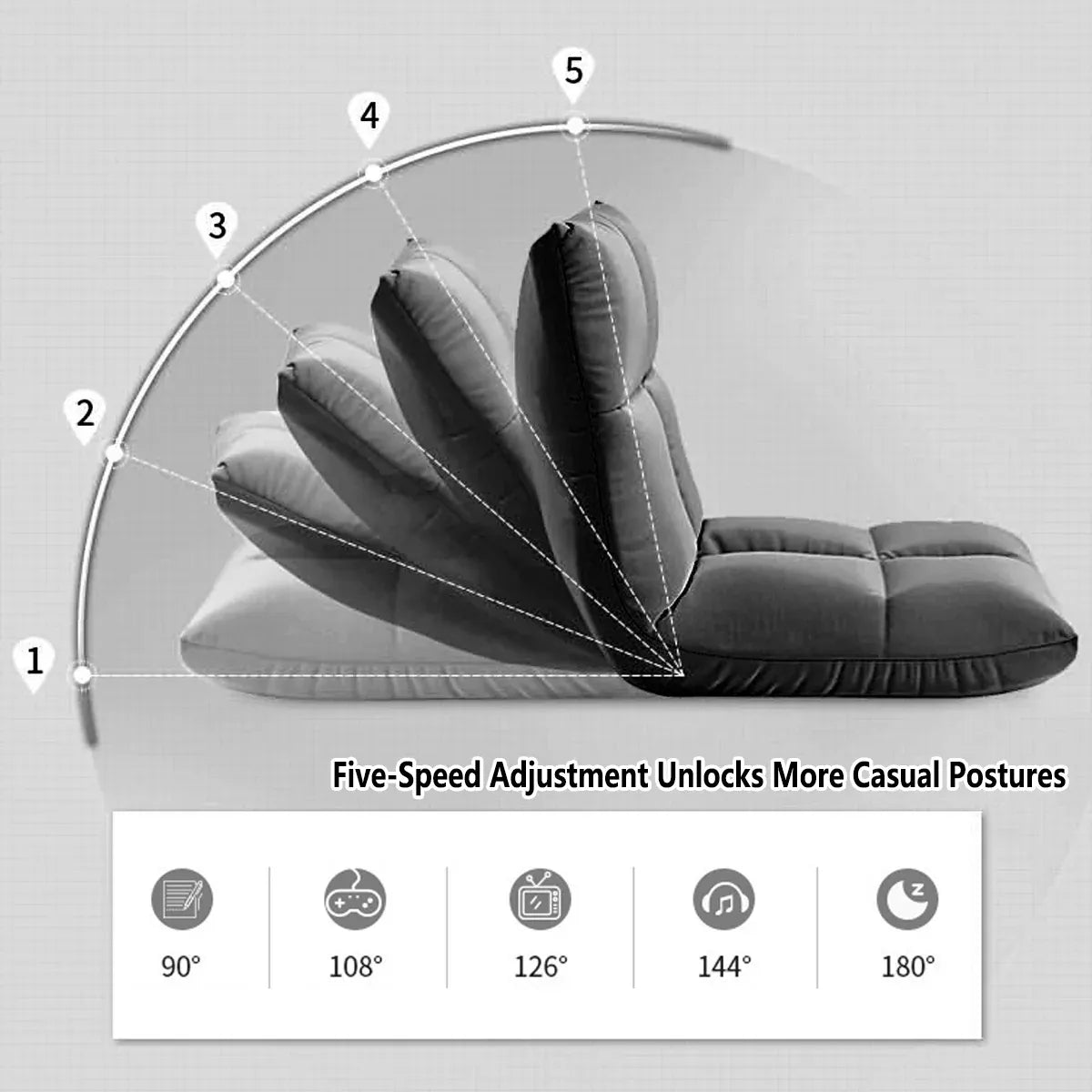 Floor Lounge Sofa Bed Chair with Lumbar Pillow Folding Adjustable Cushion - White Bedworld