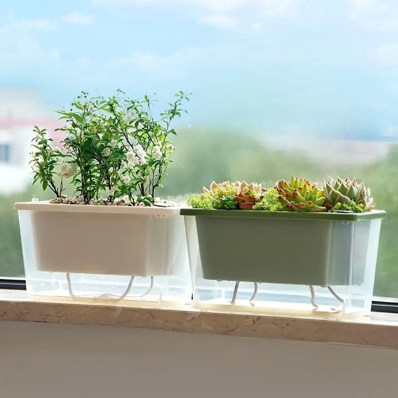Balcony Vegetable Pot Planter Lazy Self Priming Flower Pot for Indoor Gardening - White Bedworld