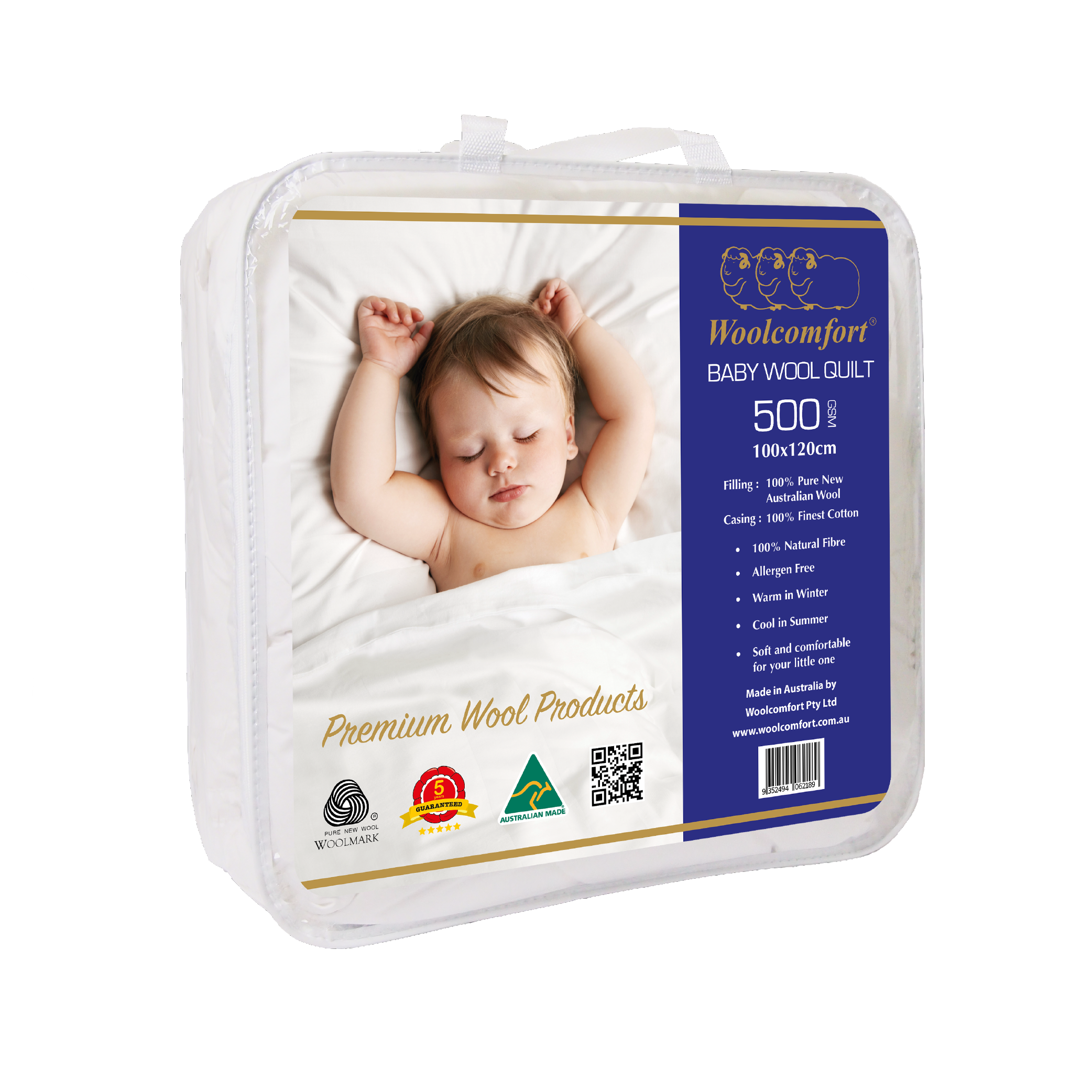 Woolcomfort Aus Made Baby Merino Wool Quilt 500GSM 97x125cm Cot bed Bedworld