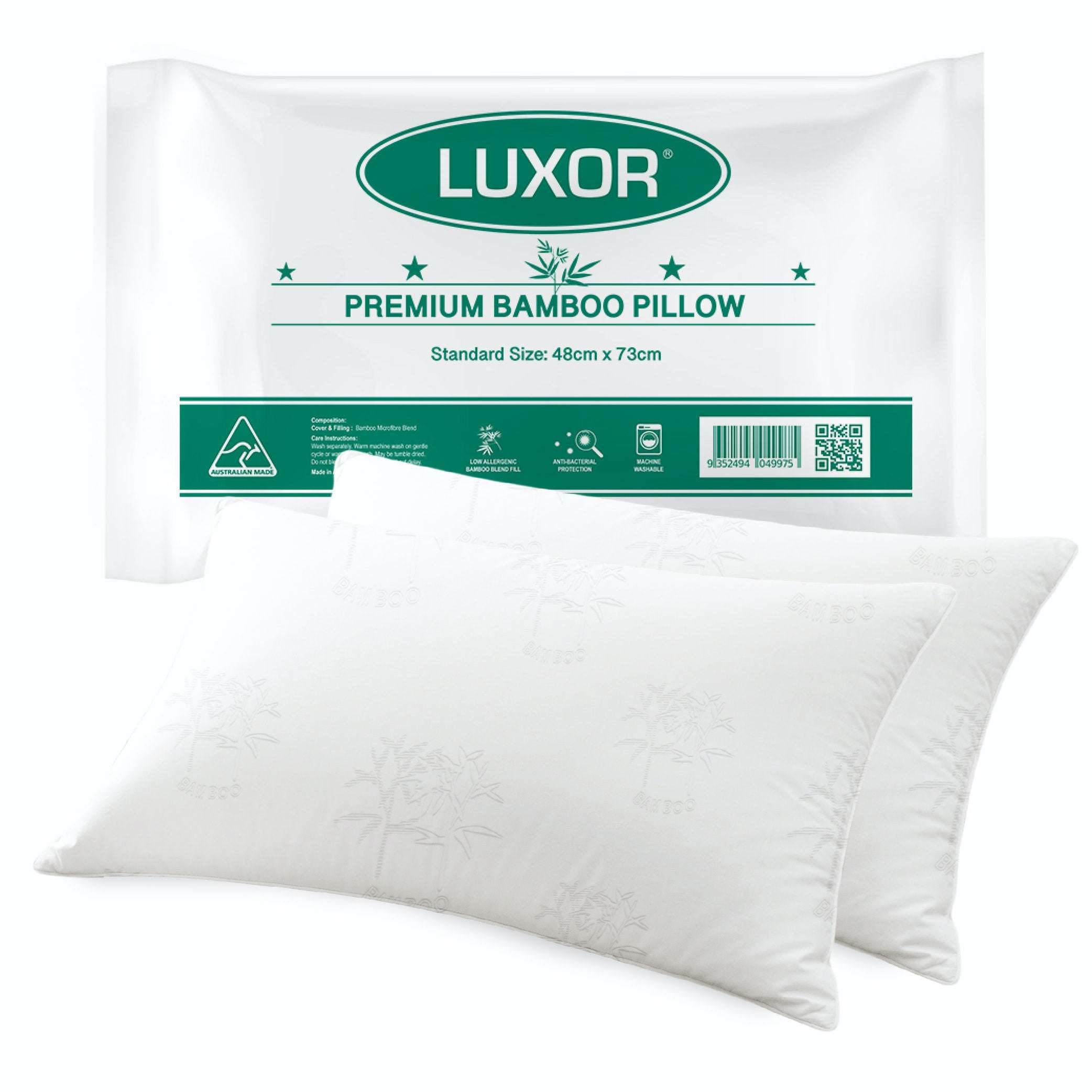 Luxor Australian Made Bamboo Cooling Pillow Standard Size Twin Pack