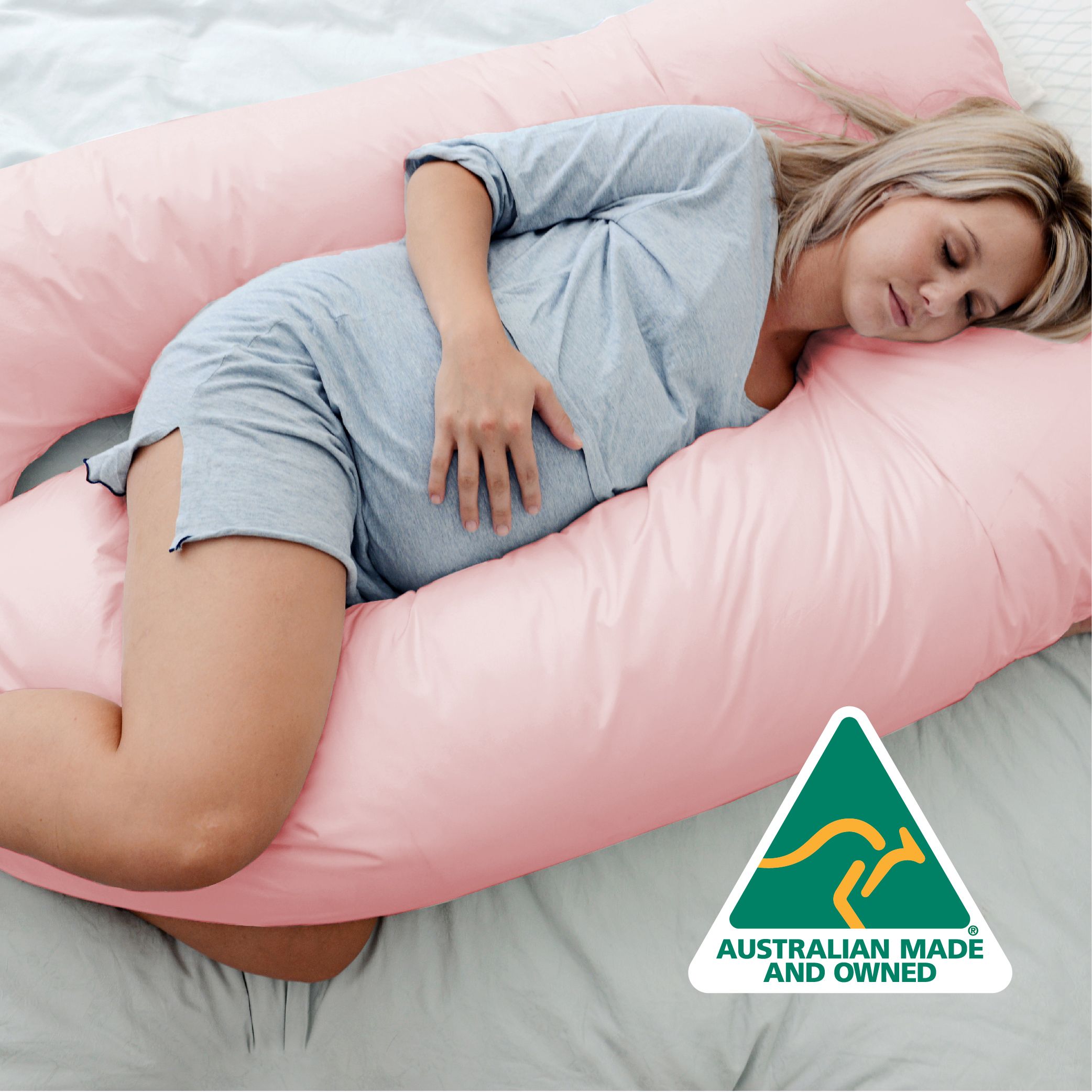 Woolcomfort Aus Made Maternity Pregnancy Nursing Sleeping Body Pillow Pillowcase Included Light Pink Bedworld