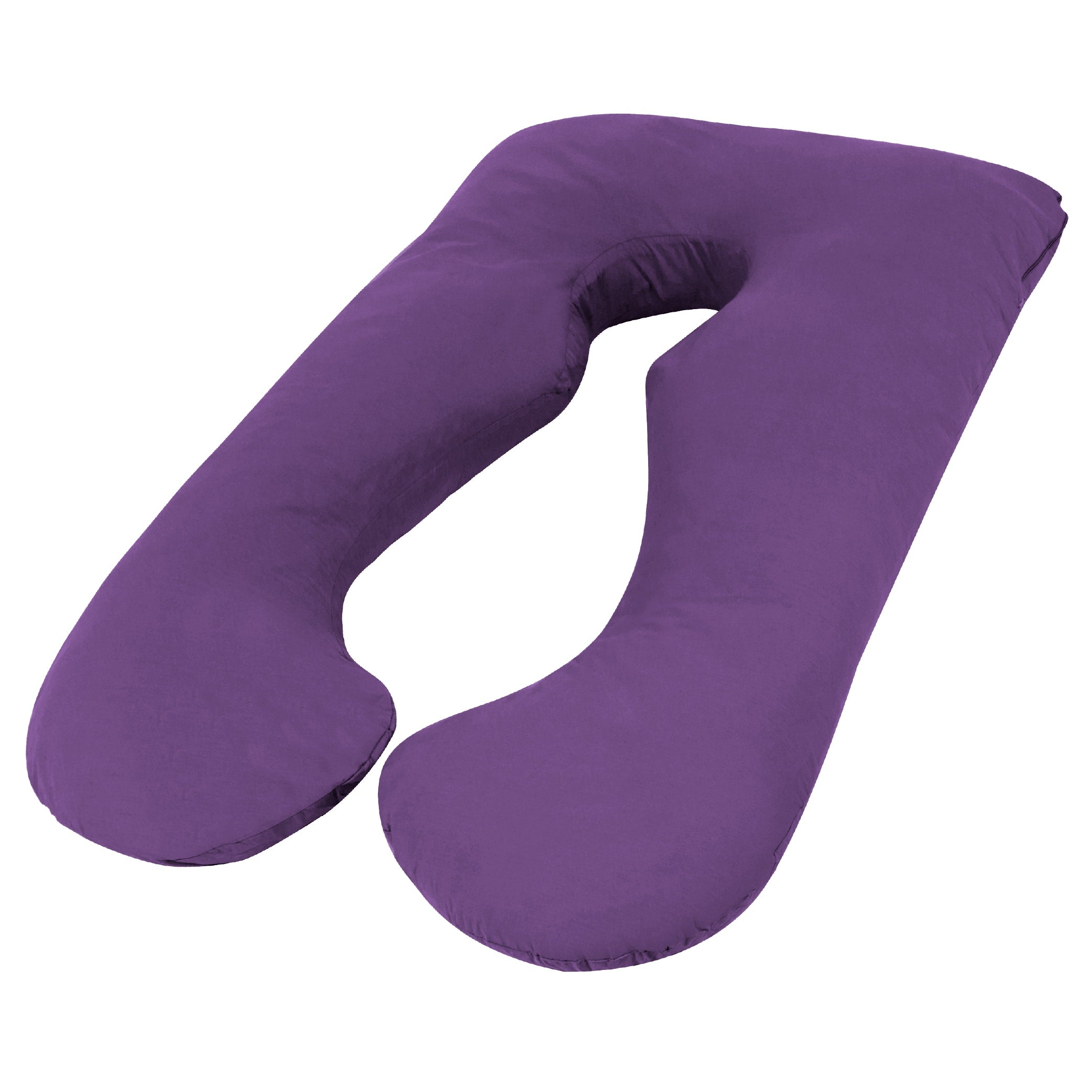 Purple U-shaped maternity and nursing body pillow with contoured cutout