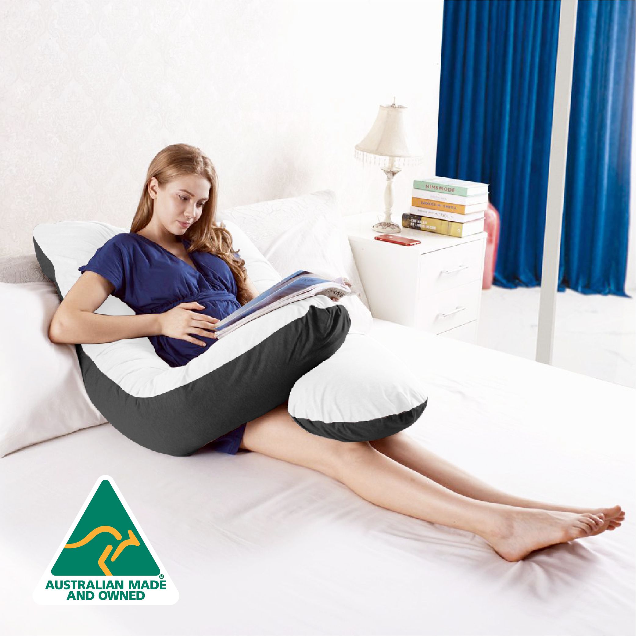 Woolcomfort Aus Made Maternity Pregnancy Nursing Sleeping Body Pillow Pillowcase Included Black x White Bedworld