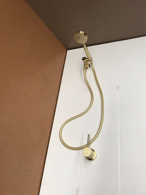 Brass Burnished Gold round hand held SHOWER HEAD adjust holder mixer