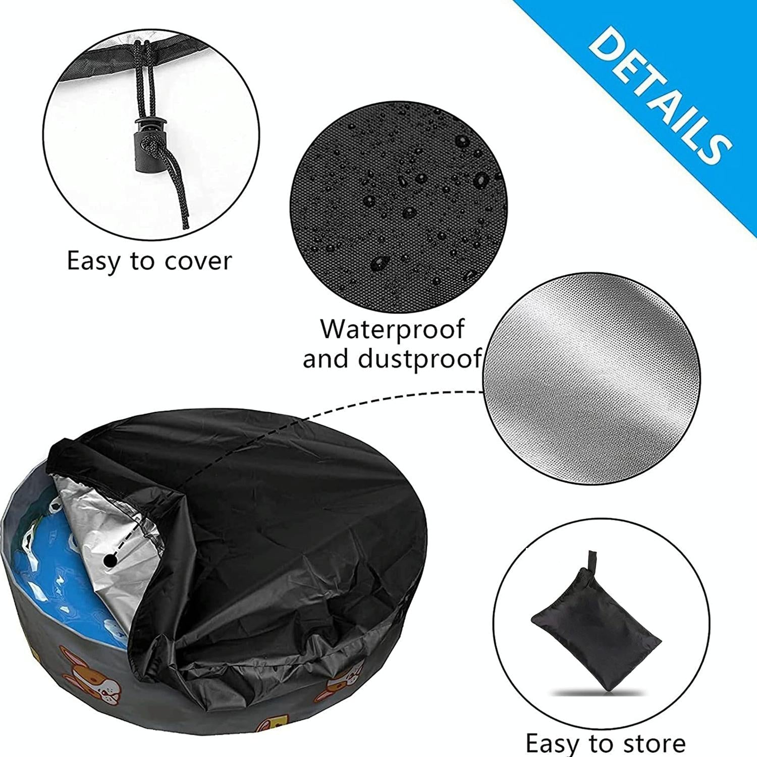 82x30cm Foldable Sunscreen Pool Cover - Dustproof Round Black & Silver