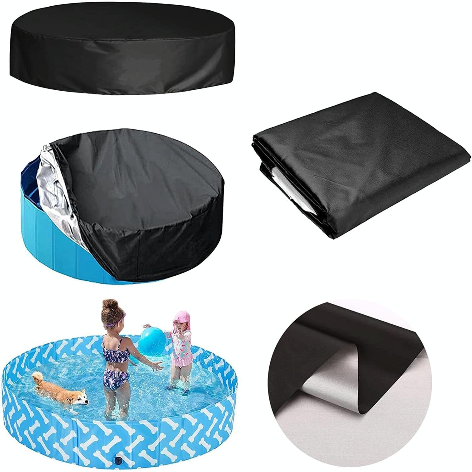 82x30cm Foldable Sunscreen Pool Cover - Dustproof Round Black & Silver