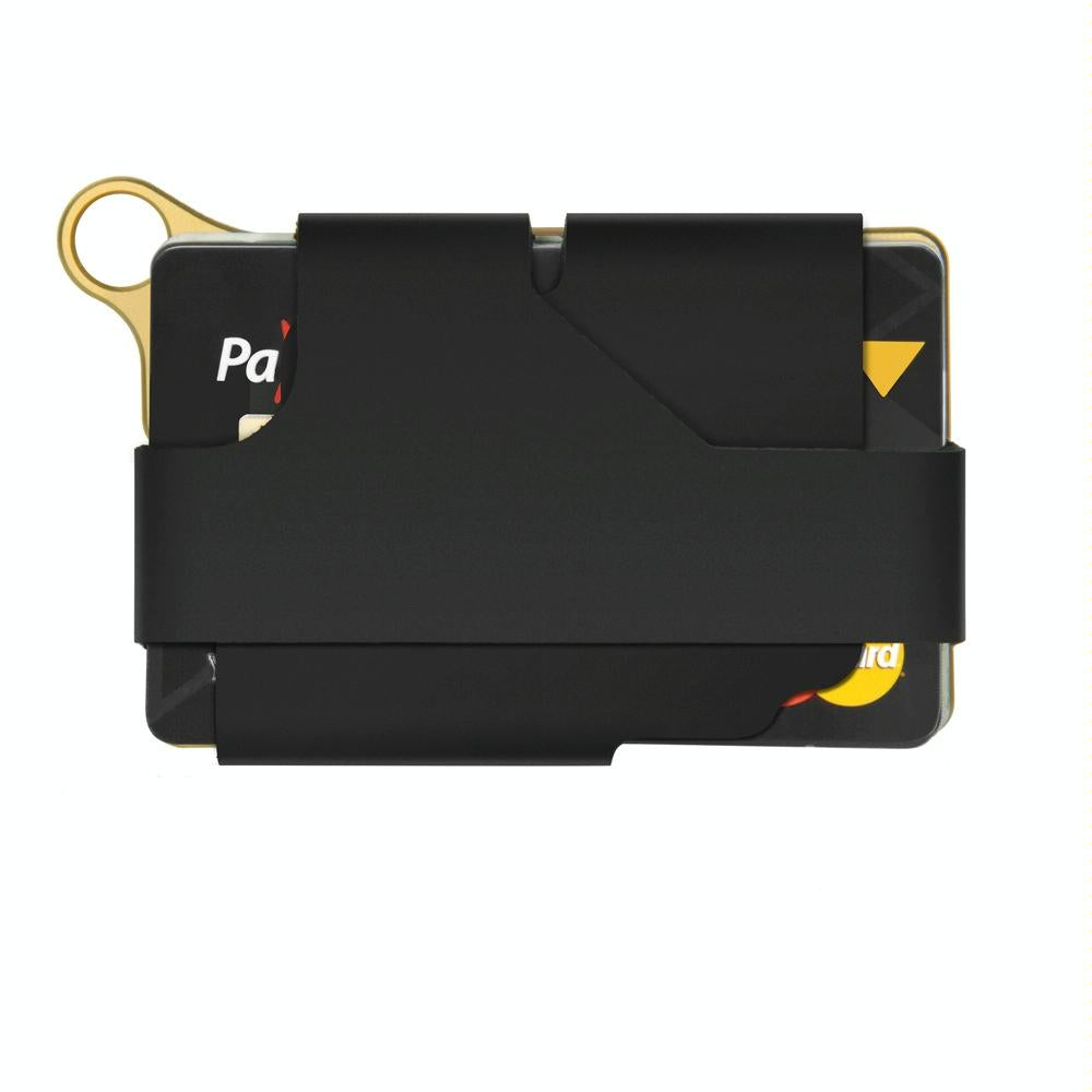 Adjustable Snap Button Wallet Aluminum Alloy & Leather - Black