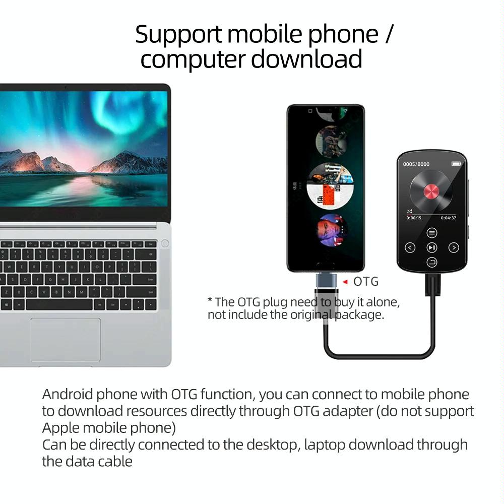 Touch Screen Mp3 Bluetooth Music Player 128Gb Memory Hifi Sports Clip - No Tf Card