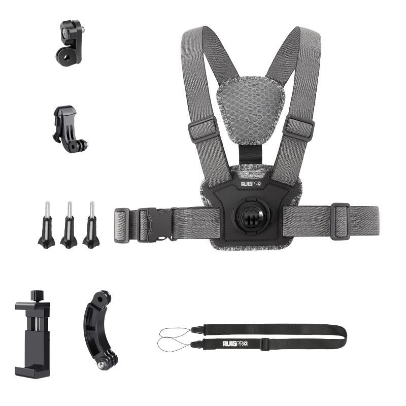 Adjustable Chest Strap with Mount and Screw - 7 In 1 Phone Clamp