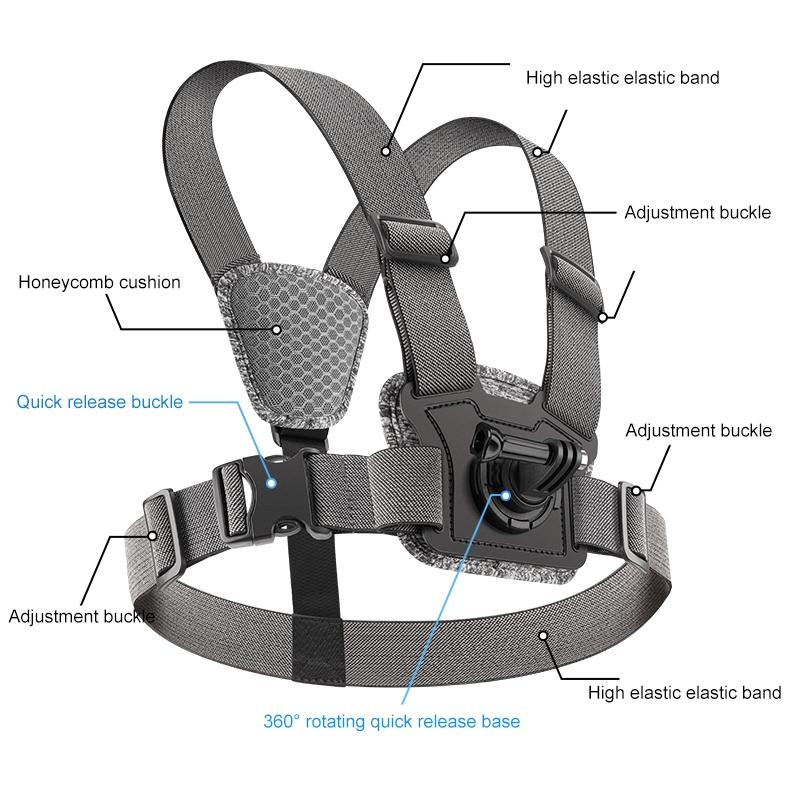 Adjustable Chest Strap with Mount and Screw - 7 In 1 Phone Clamp