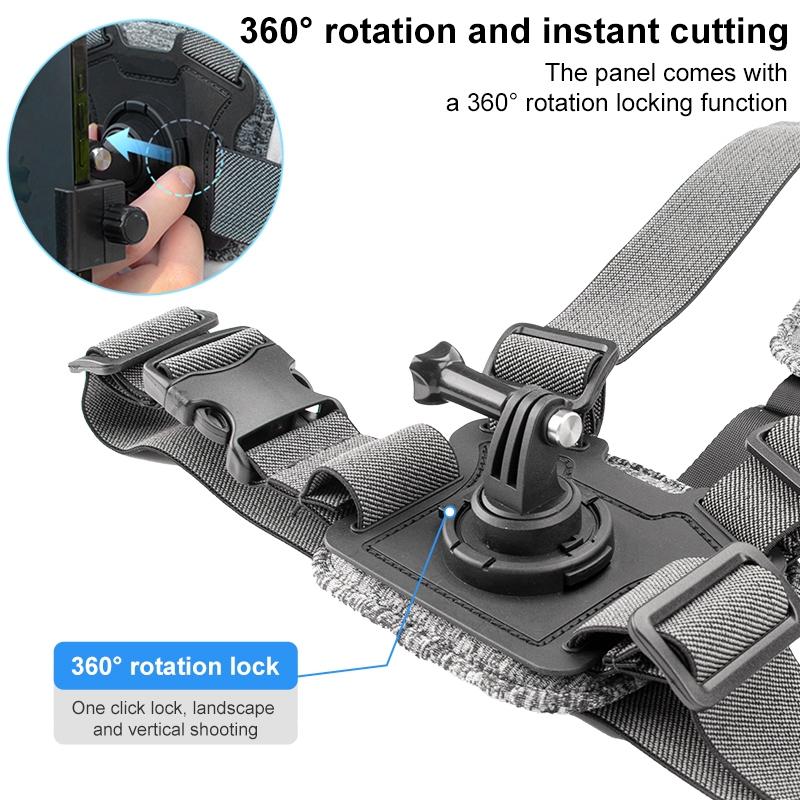 Adjustable Chest Strap with Mount and Screw - 7 In 1 Phone Clamp