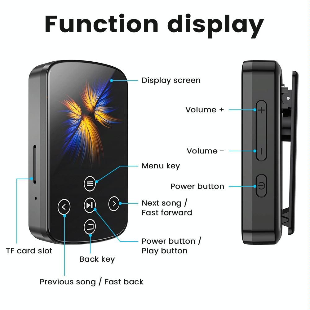 Touch Screen Mp3 Bluetooth Music Player 128Gb Memory Hifi Sports Clip - 16Gb