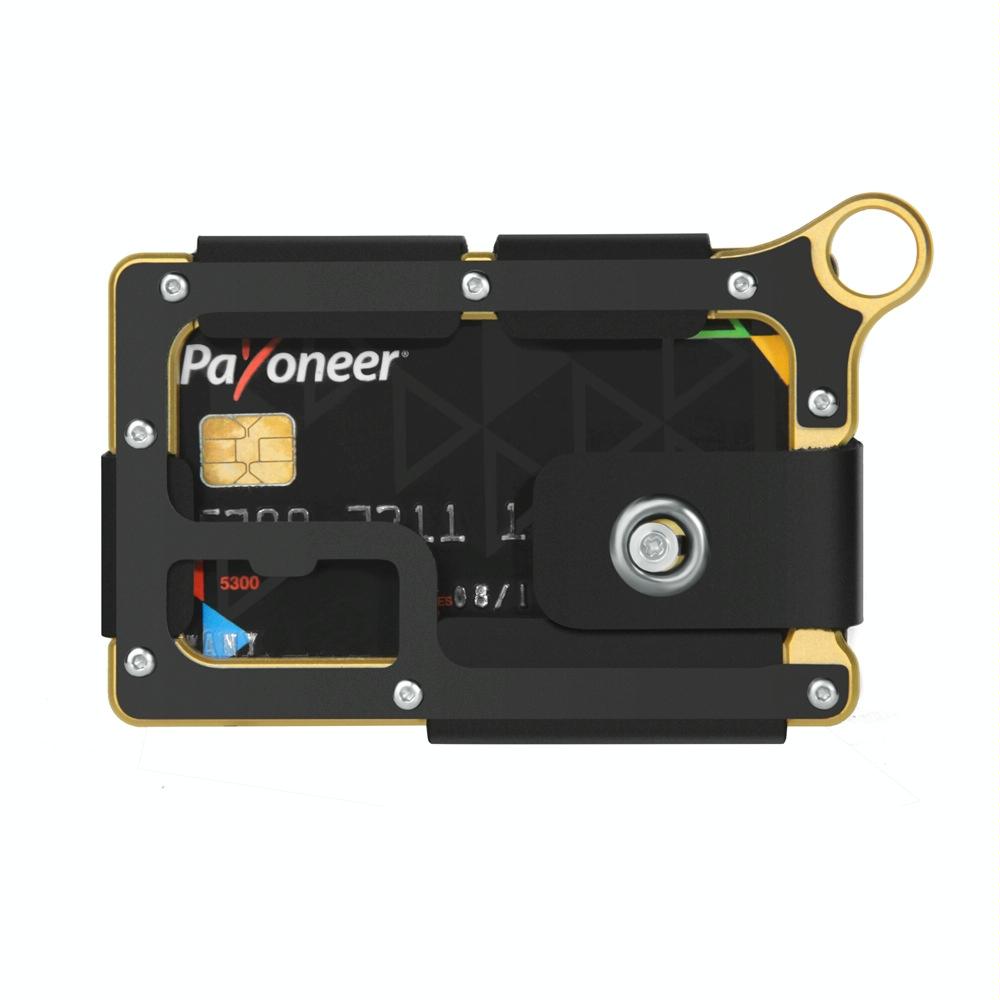 Adjustable Snap Button Wallet Aluminum Alloy & Leather - Gold