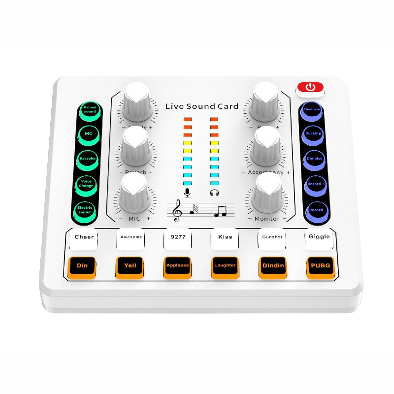 Vibe Geeks Noise Reduction Sound Card Digital Audio Mixer for Live Streaming-typec Rechargeable - White
