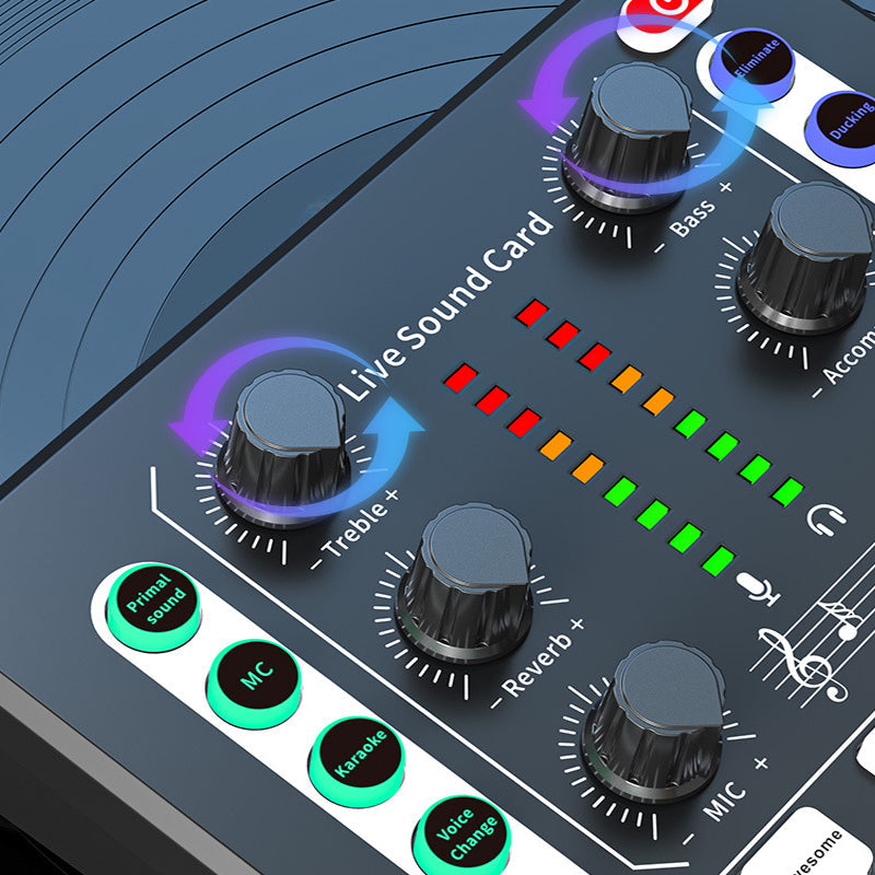 Vibe Geeks Noise Reduction Sound Card Digital Audio Mixer for Live Streaming-typec Rechargeable - White