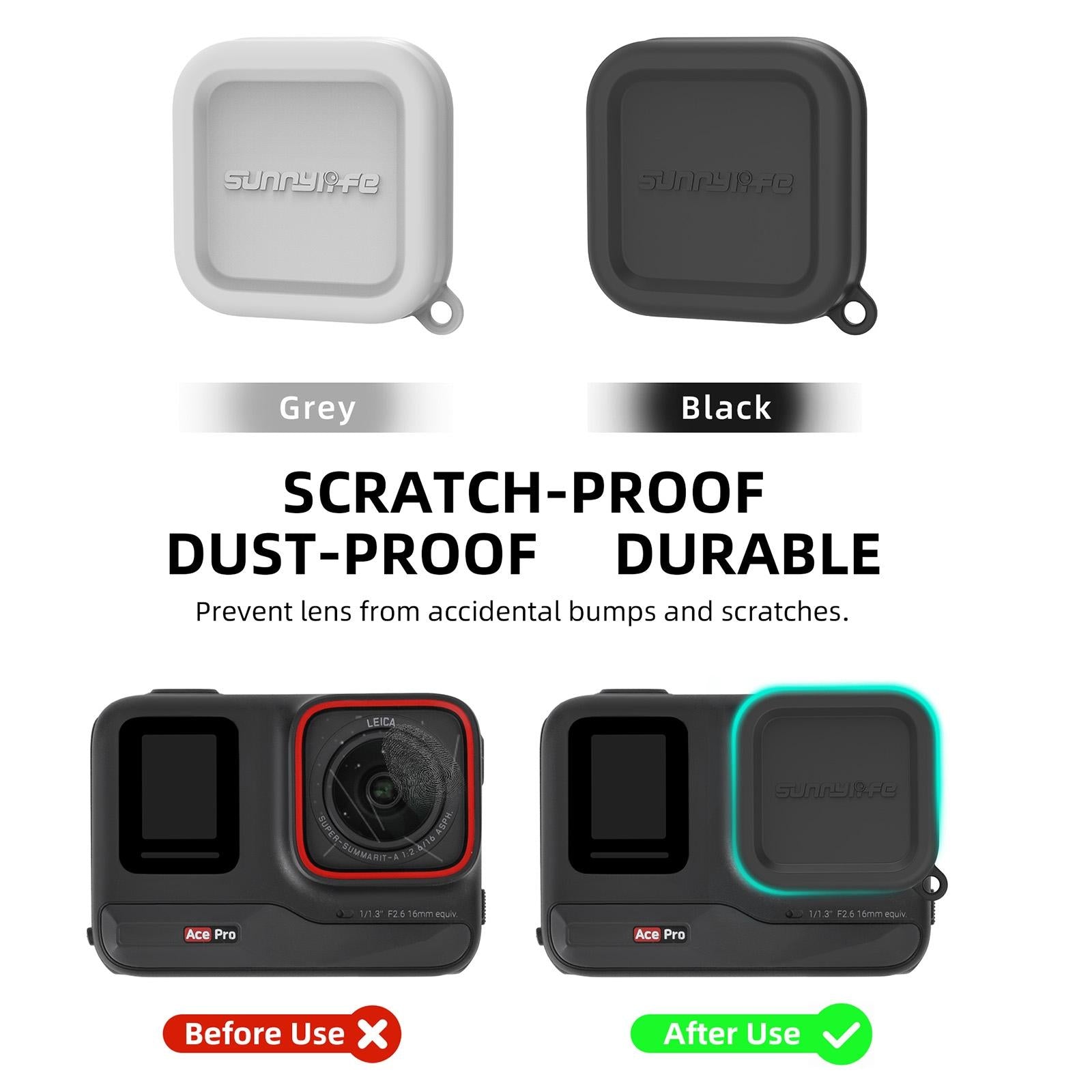 Silicone Lens Cap Protector for Insta360 Ace / Ace Pro - Grey