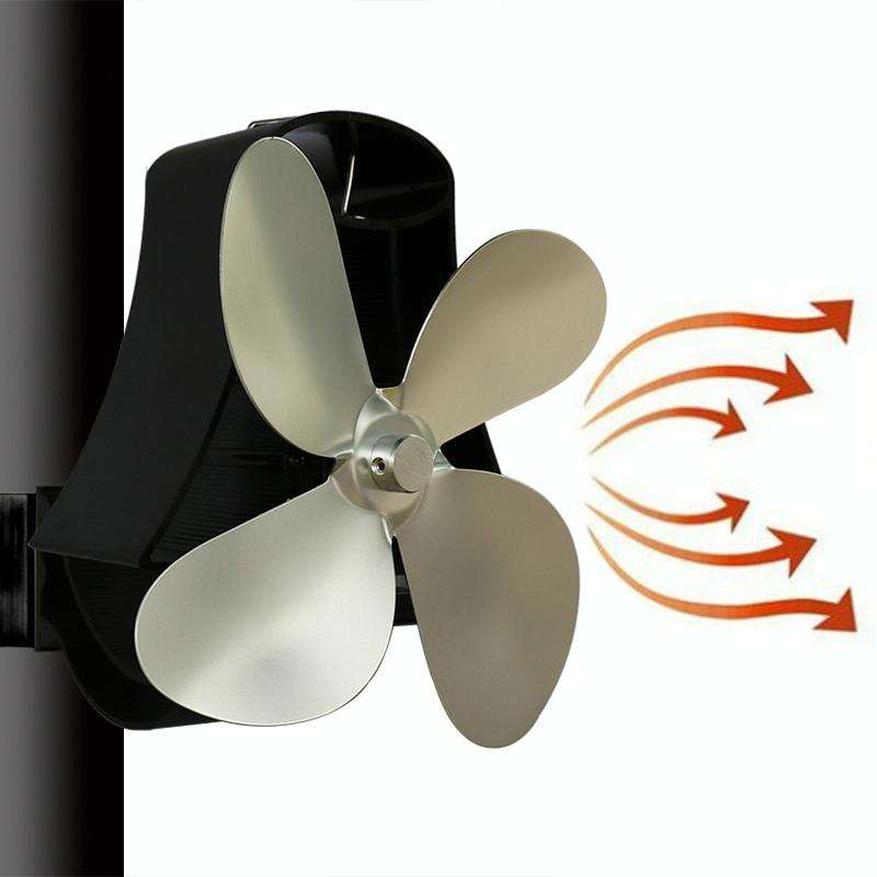 4-blade Heat Powered Fireplace Stove Fan - Aluminum - Grey