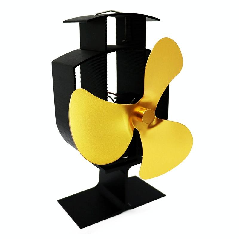 High-temp Metal Heat-powered Stove Fan - 3 Blades - Gold