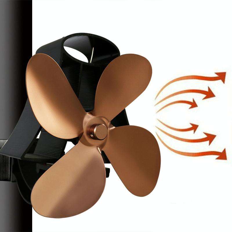 4-blade Heat Powered Fireplace Stove Fan - Aluminum - Gold