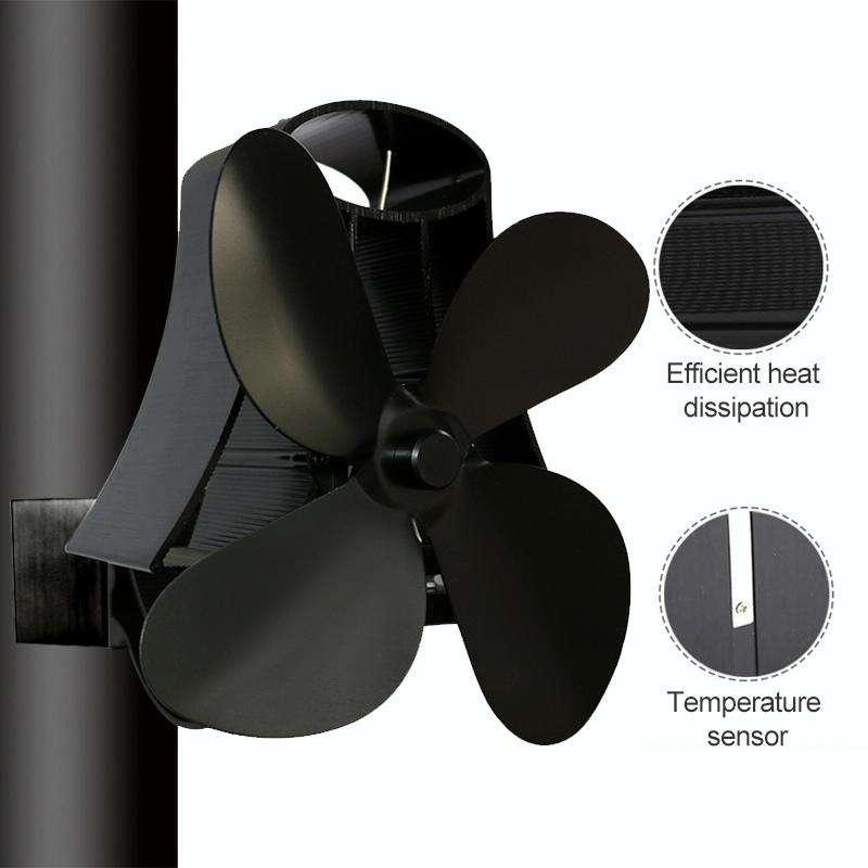 4-blade Heat Powered Fireplace Stove Fan - Aluminum - White