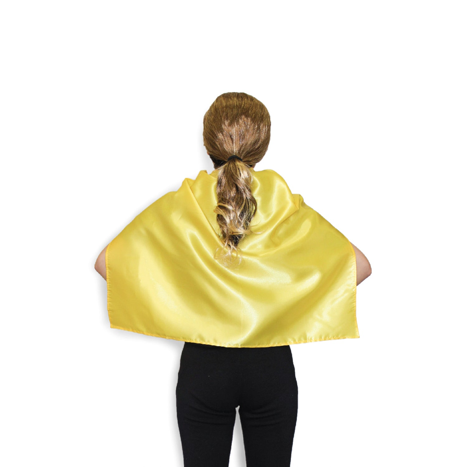 Yellow short satin cape for kids, wide drape with open front