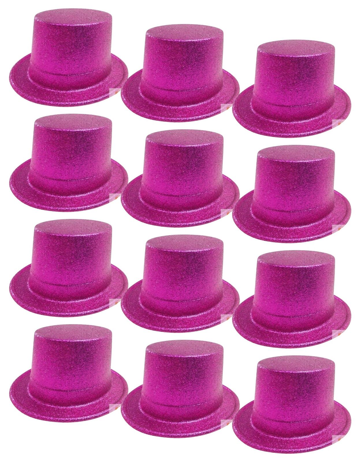 Hot pink glitter plastic top hats, bulk assortment