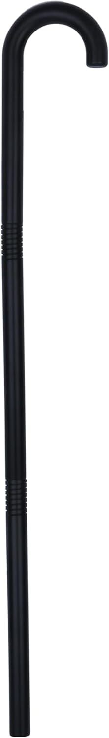 Black plastic walking cane with curved top handle and ridged grip section