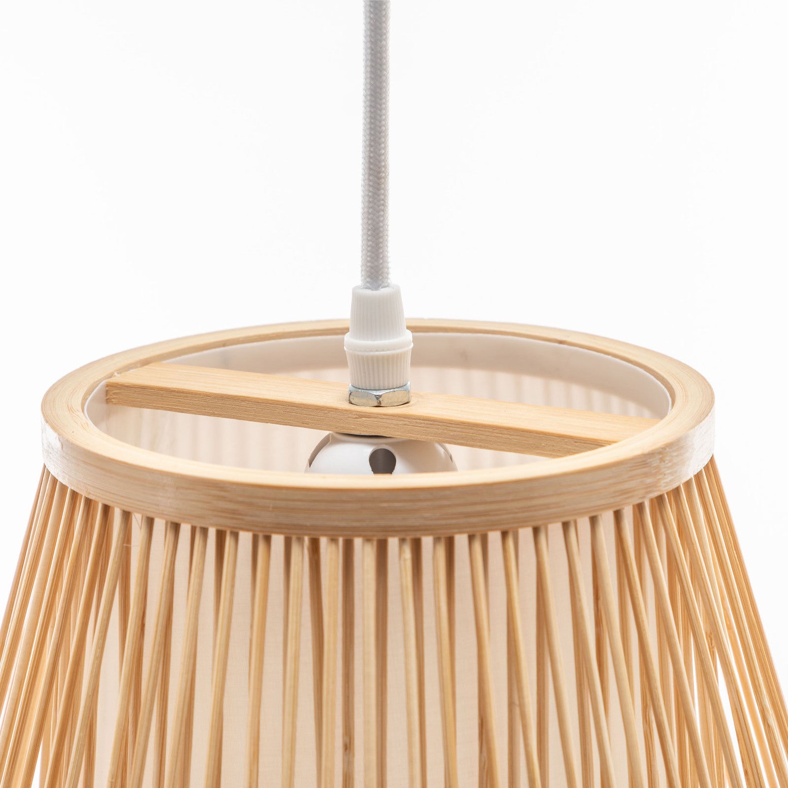 Bamboo pendant lamp top with round wooden rim and socket holder