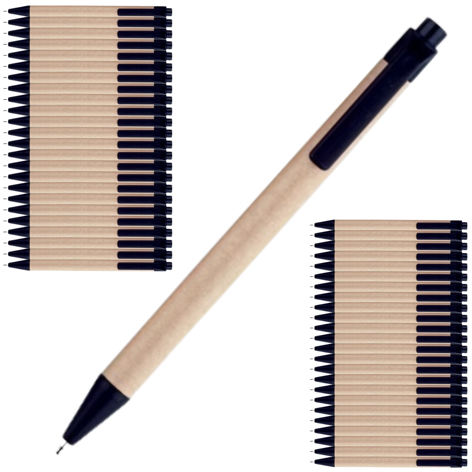 Tan ballpoint pen set with dark navy tips and visible refill lines