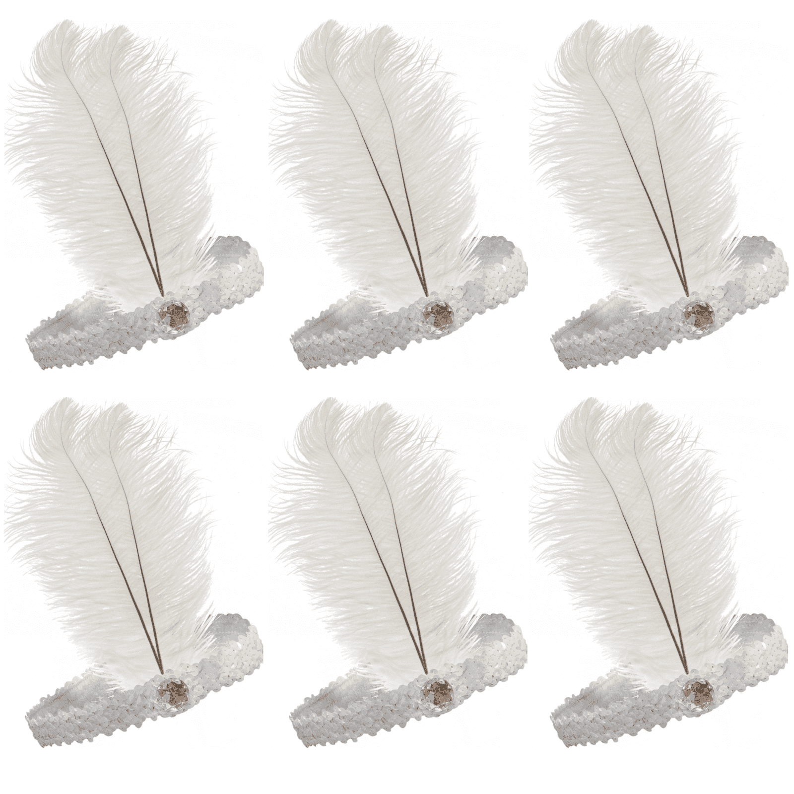 6x 1920s FLAPPER HEADBAND Headpiece Feather Sequin Charleston Costume Party BULK - White