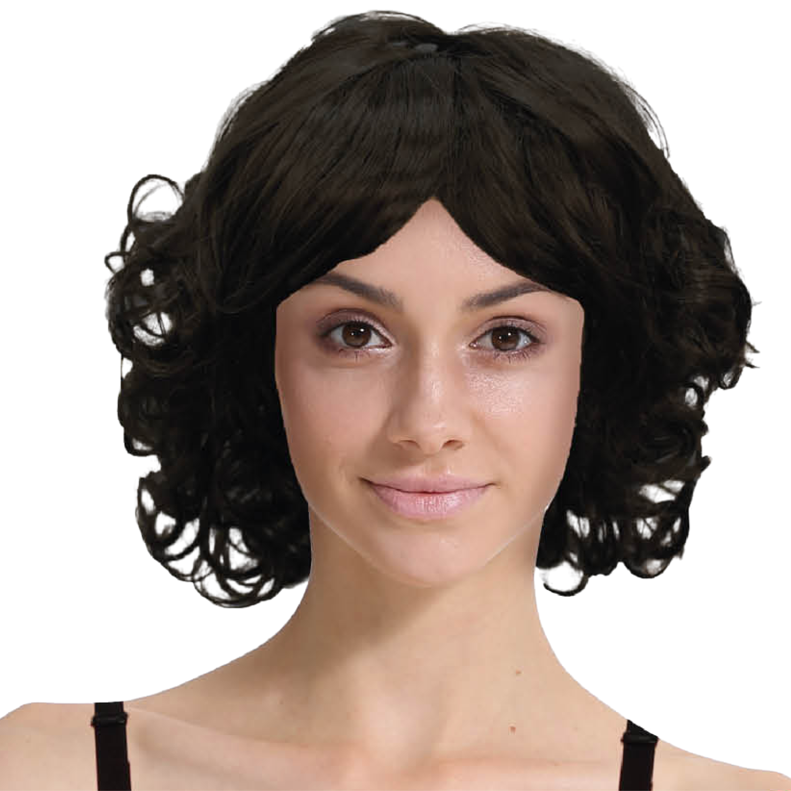 Curly bob wig, dark black tight ringlet curls with middle part