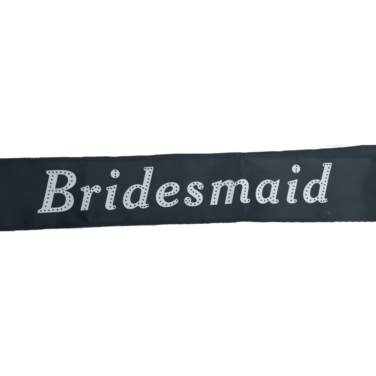Black satin sash with centered 'Bridesmaid' print.