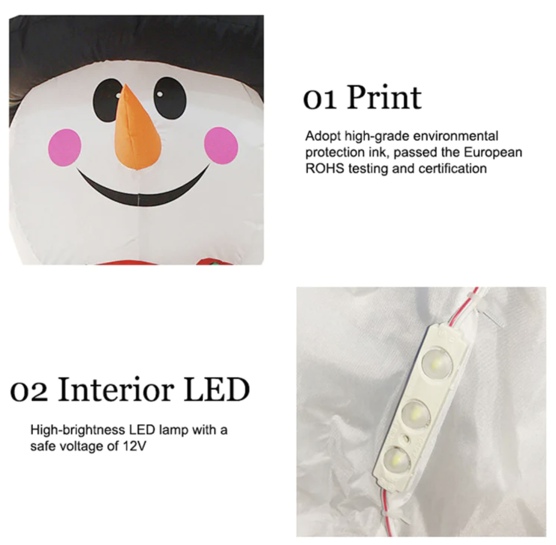 Inflatable Santa face with interior LED light module and connector wiring detail